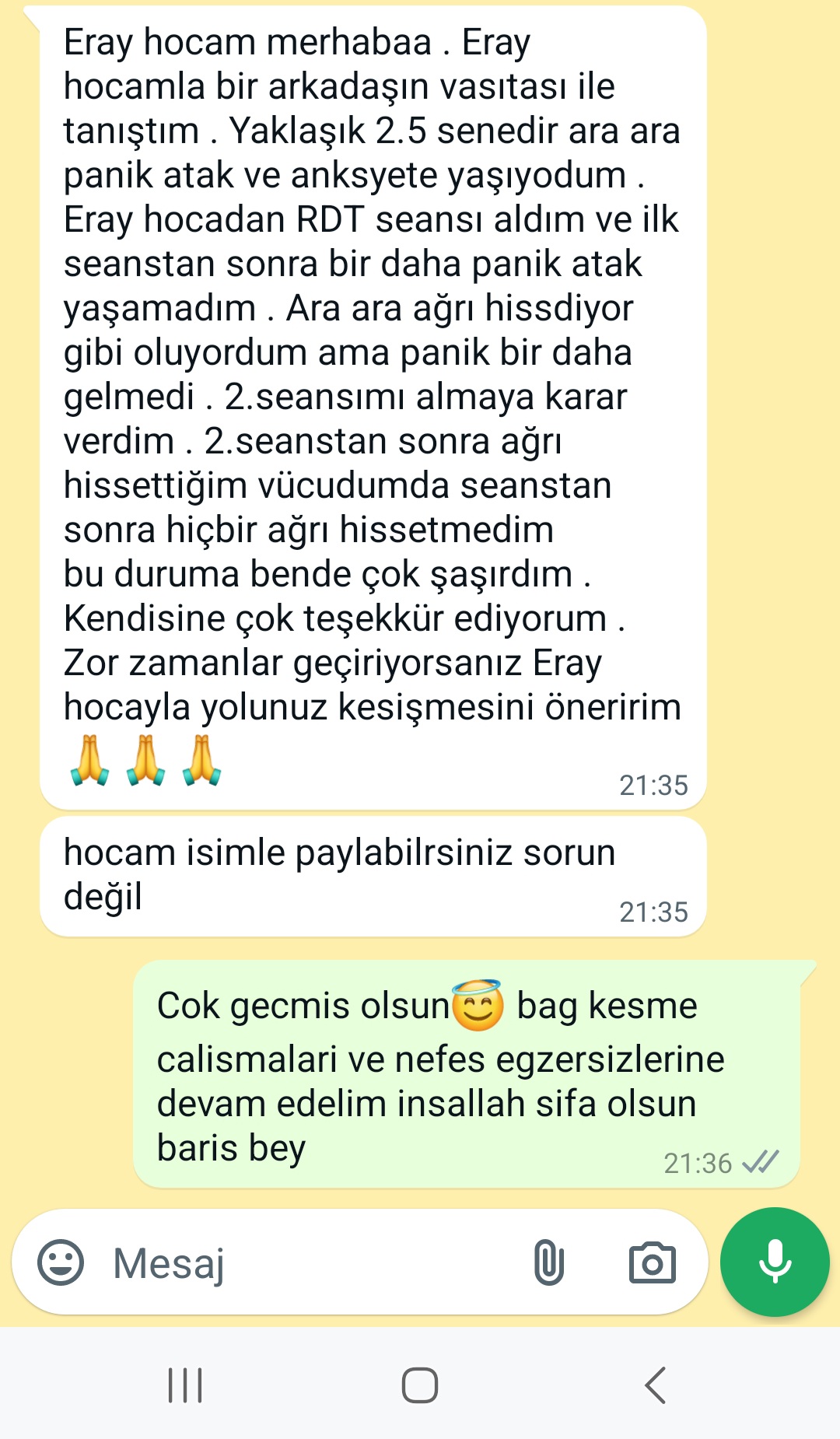 Panik atak rahatsızlığı RDT seansı sonucumuz